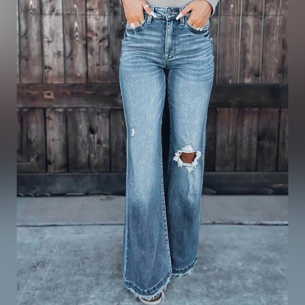 Stretch Ripped Bootcut Flare Jeans